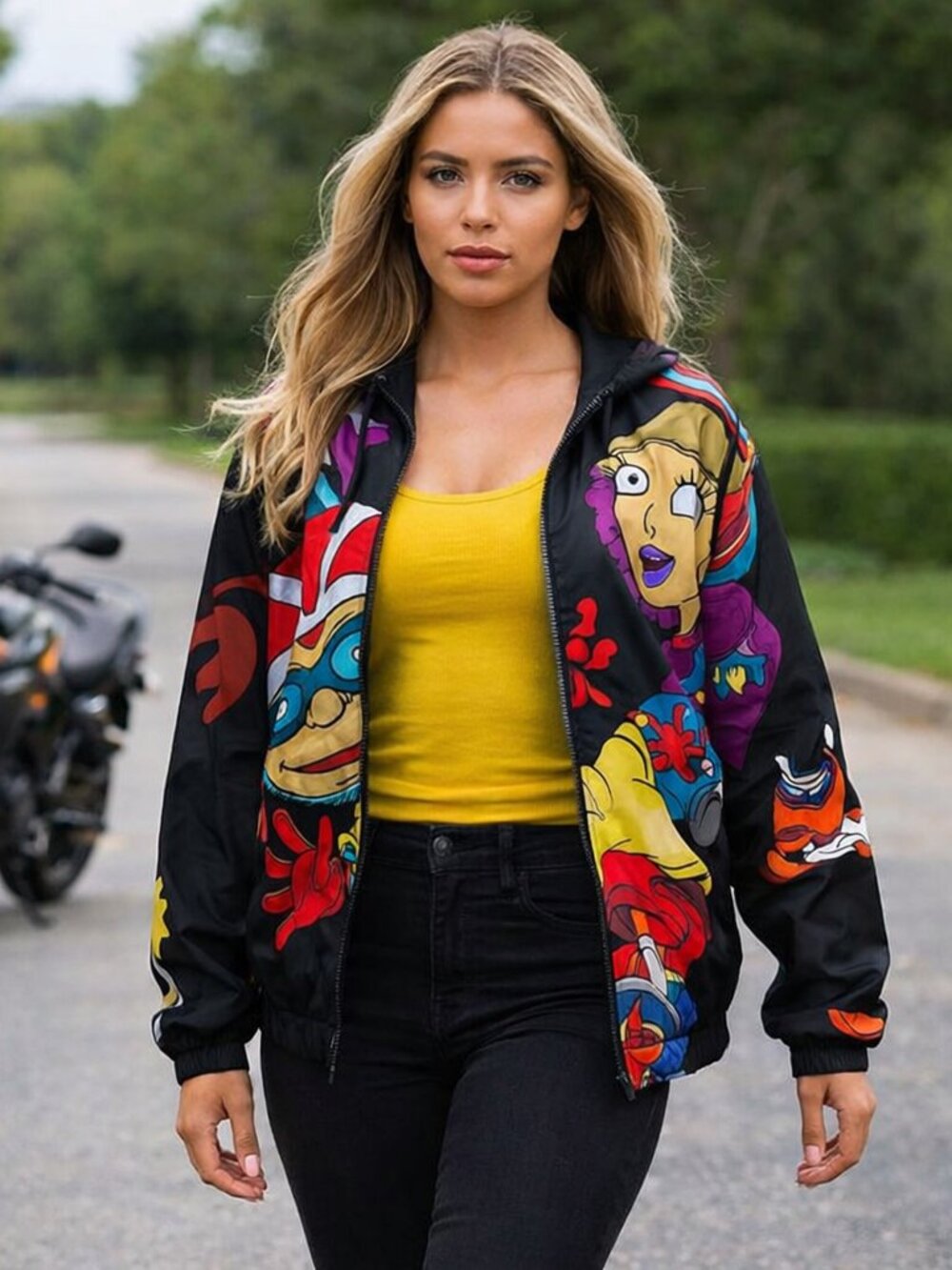 VTG‎ Members Only X Nickelodeon Rocket Power AOP Collectors Goth Jacket UNISEX S